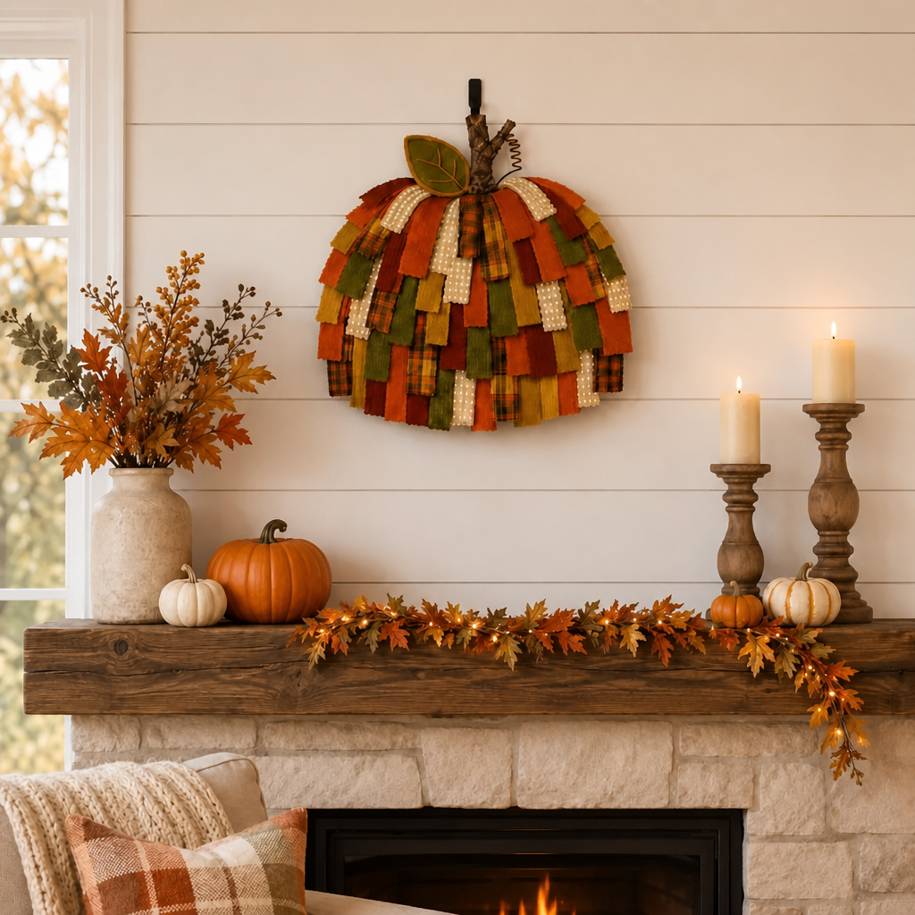 🎃Handmade Patchwork Pumpkin Door Hanger - Rustic Fall & Thanksgiving Home Decor🍂