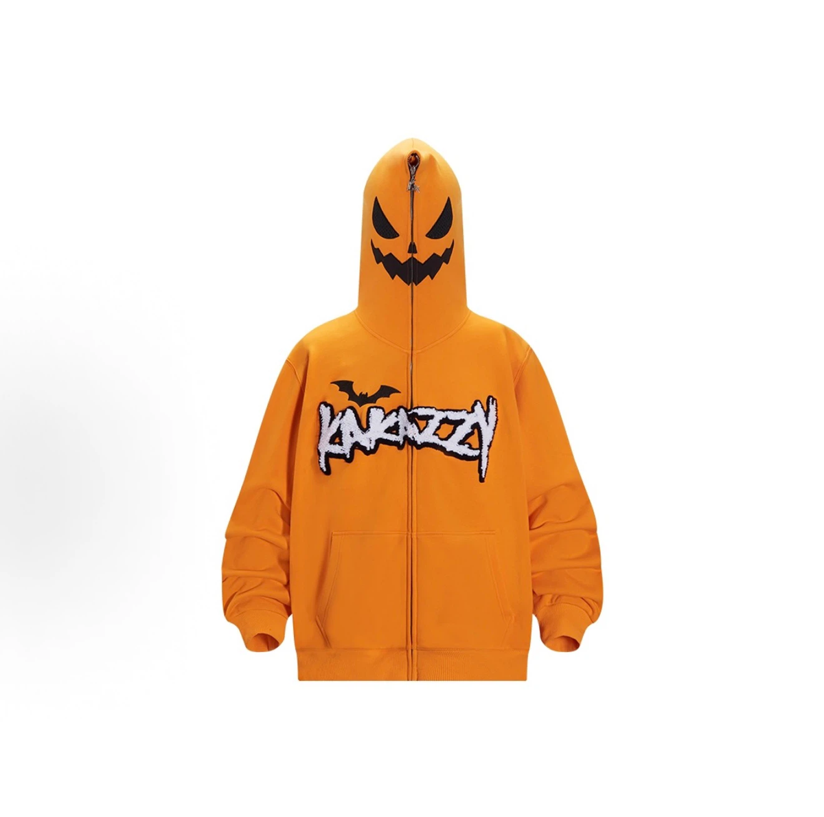 Kakazzy Halloween Pumpkin Full Zip Hoodie, Unisex Streetwear Hooded Jacket
